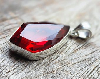Handmade Red Garnet Pendant: 925 Sterling Silver, 2"