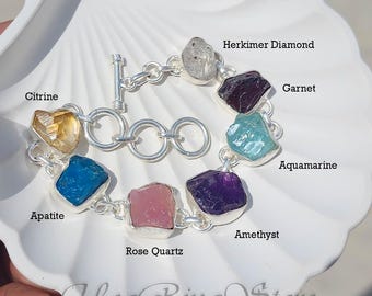 Aquamarine, Apatite Handmade 925 Sterling Silver 7 Chakra Gemstone Bracelet