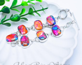 Handmade Oyster Copper Turquoise Sterling Silver Bracelet, Boho Southwestern Jewelry