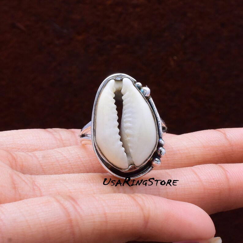 Handmade Ring Boho Ring 925 Sterling Silver Ring Statement Ring Gift For Her Cowrie Ring Shell Ring Natural Shell Ring