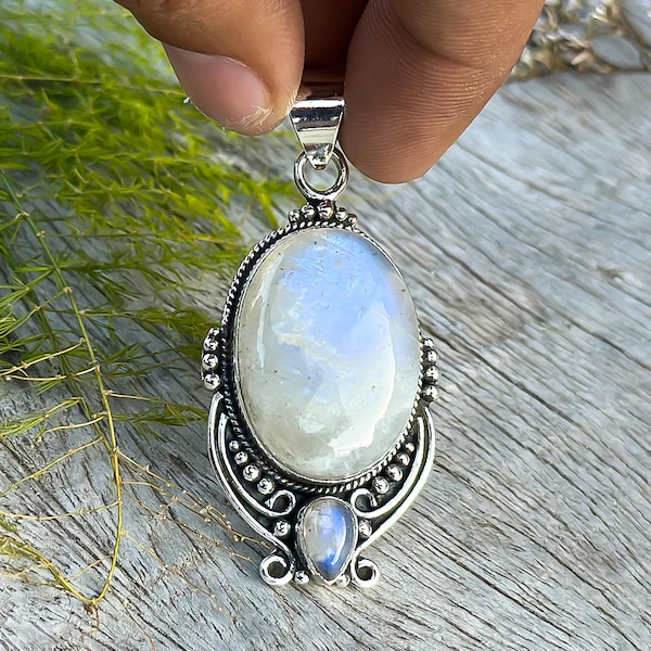 Rainbow Moonstone Pendant: 925 Sterling Silver, Dainty Gemstone