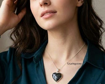 Heart  Moss  Agate Pendant: Black and White Neckless 925 Sterling Silver