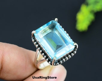 スイスブルートパーズ宝石リング、925スターリングシルバージュエリー