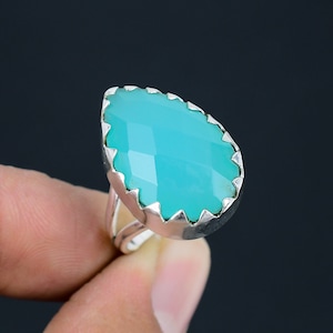 Natural Aqua Chalcedony Ring, 925 Sterling Silver Ring, Chalcedony Gemstone Ring Jewelry, Handmade Ring Jewelry,  Mother&#39;s Day Gifts for Her