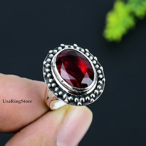 Red Garnet Ring 925 Sterling Silver Ring Handmade Ring Jewelry Garnet Gemstone January Birthstone Jewelry Statement Mother&#39;s Day Gifts