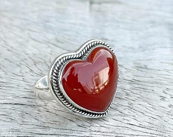 Heart Carnelian Sterling Silver Ring: Handmade Gemstone Jewelry