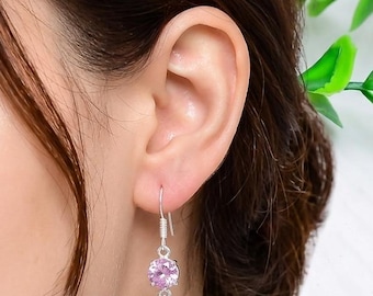Handmade Sterling Silver Pink Kunzite Gemstone Earrings, Boho Elegant Jewelry