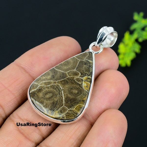 Natural Fossil Pendant 925 Sterling Silver Pendant Handmade Pendant Marco Fossil Gemstone pendant Christmas Gifts Halloween Jewelry