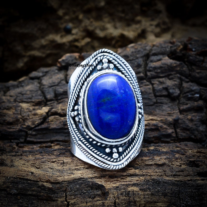 Promise Ring Worry Ring Blue Stone Ring 925 Sterling Silver Ring Wide Ring Gift For Her Lapis Lazuli Ring Handmade Ring