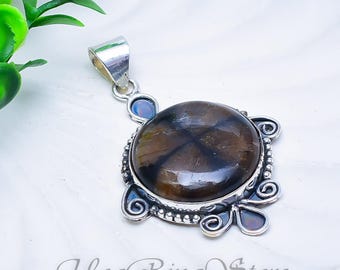 Natural Chiastolite Cross Pendant, 925 Sterling Silver, Gothic Boho Jewelry