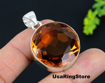 Handcrafted Citrine Pendant: 925 Sterling Silver Gemstone Necklace