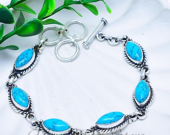 Natural Santa Rosa Turquoise Sterling Silver Bracelet, Boho Southwestern Artisan Jewelry