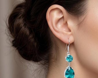 Indicolite Tourmaline Sterling Silver Earrings, Boho Gemstone Jewelry