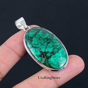 Malachite Pendant With Silver Chain Necklace 925 Sterling Silver Pendant Necklace Malachite Gemstone Pendant Handmade Pendant Jewelry Gifts