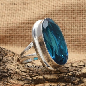 Natural Blue Tourmaline Sterling Silver Ring - Birthstone Gemstone Promise Ring for Women - Gift for Her