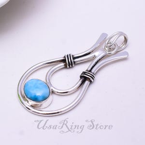 Larimar Pendant Sterling Silver – Caribbean Blue Oval Gemstone Necklace – Handmade 925 Silver Jewelry – Natural Larimar Gift for Her
