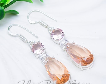 Handmade Morganite Earrings: Sterling Silver Dangle Gemstone Jewelry