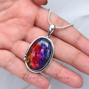 Aurora Borealis Opal Pendant: Handmade Sterling Silver Necklace