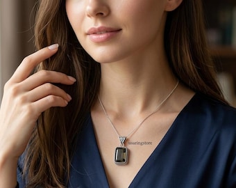 925 Sterling Silver Gemstone Pendant: Smoky Quartz  Pendant Gemstone Necklace