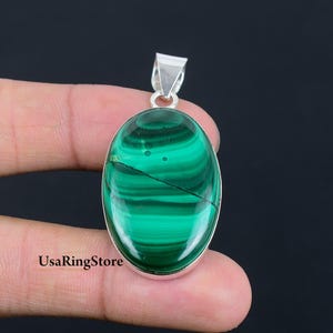 Malachite Pendant With Silver Chain Necklace 925 Sterling Silver Necklace Malachite Gemstone Pendant Handmade Pendant Jewelry Gifts For Her