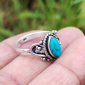 Turquoise Marquise Ring in 925 Sterling Silver: Handmade Gemstone Jewelry