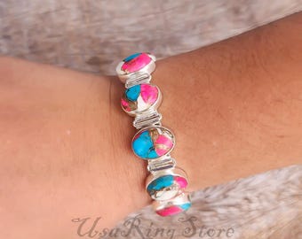 Cotton Candy Turquoise Bracelet: Handmade 925 Sterling Silver, 7-8&quot;