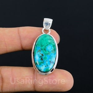 Malachite Chrysocolla Pendant: Handmade 925 Sterling Silver Necklace