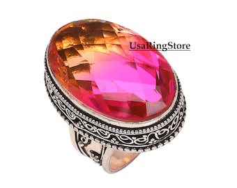 Multi Tourmaline Gemstone Ring: 925 Sterling Silver Boho Worry Ring