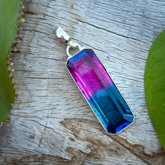 Pendentif Quartz Tourmaline Bicolore - Argent Sterling 925, Fait Main Inde