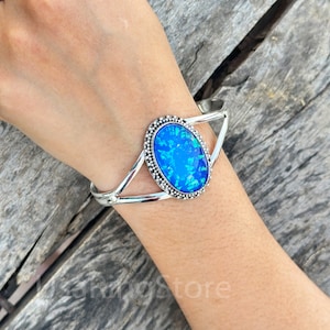 Australia Opal Bangle, 925 Sterling Silver Bangle, Women Bangle, Australia Opal Jewelry, Handmade Bangle, Silver Bangle, Blue Opal Bracelet