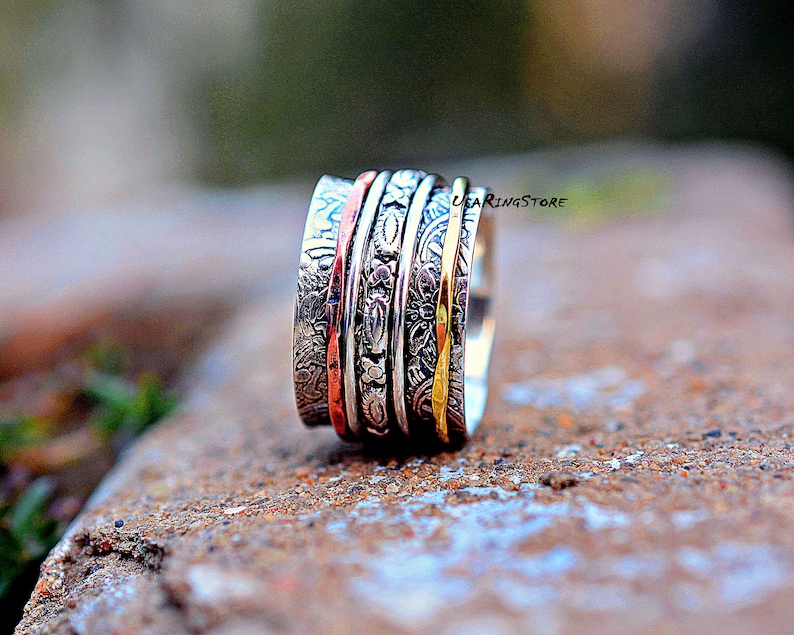 Sterling Silver Ring* Spinner Rings For Women* Multi Spinner Ring* Boho Ring* Best Gift For Her* Spinning Ring* Three Tone Spinner Ring*