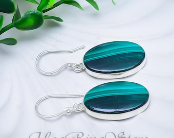 Handmade Malachite Sterling Silver Earrings, Boho Jewelry, Natural Gemstone Gift