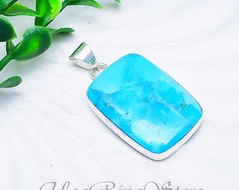 925 Sterling Silver Natural Tibetan Turquoise Pendant, Boho Artisan Statement Necklace