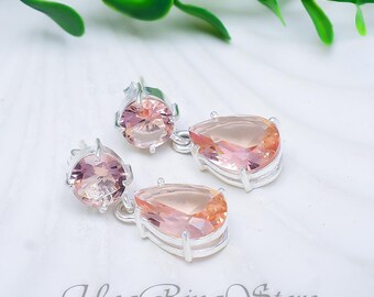 Handmade Morganite Pear Sterling Silver Earrings, Blush Pink Gemstone Boho Jewelry