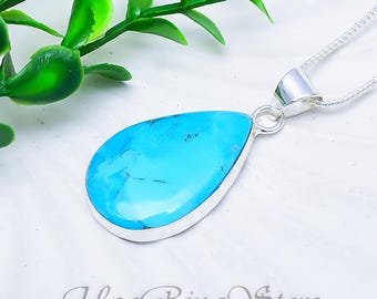 Tibetan Turquoise Sterling Silver Pendant, Handmade Boho Ethnic Jewelry, Gift For Her