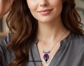 Natural Multi Tourmaline Sterling Silver Pendant , Handmade Unisex Bracelet, Boho Statement Jewelry