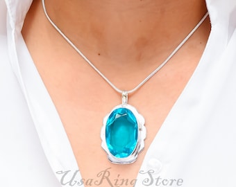 Faceted Blue Topaz Pendant Necklace - 925 Sterling Silver Jewelry