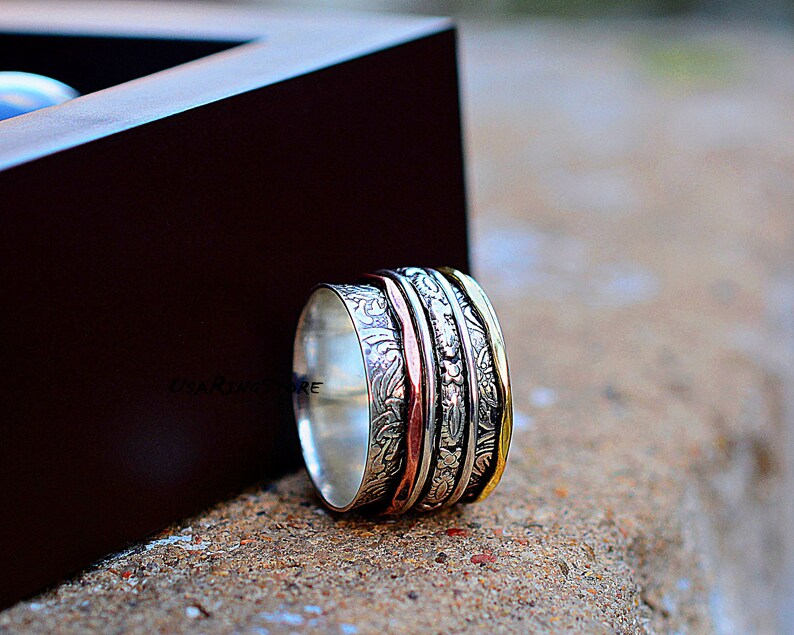 Sterling Silver Ring* Spinner Rings For Women* Multi Spinner Ring* Boho Ring* Best Gift For Her* Spinning Ring* Three Tone Spinner Ring*