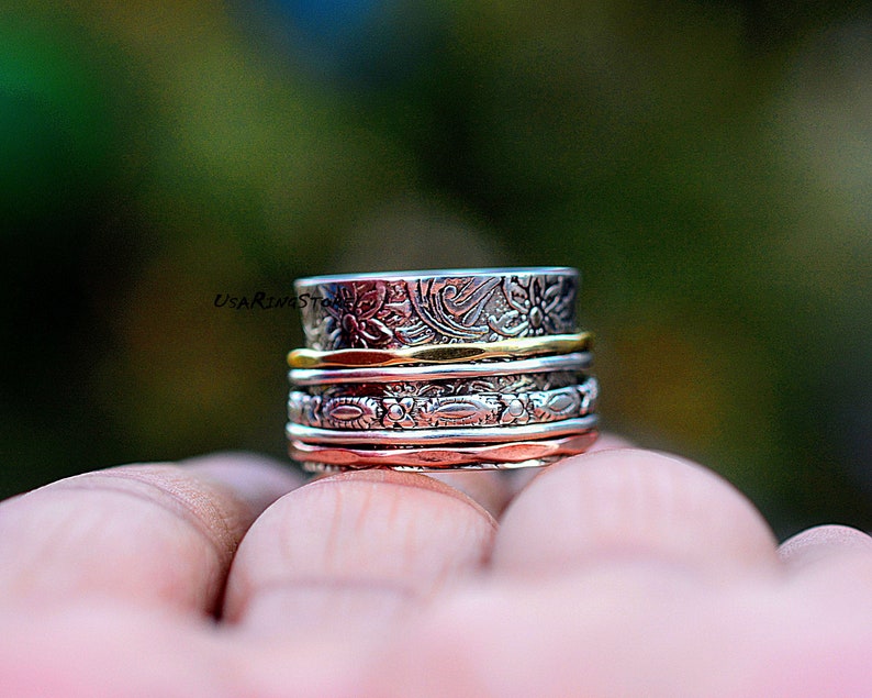 Sterling Silver Ring* Spinner Rings For Women* Multi Spinner Ring* Boho Ring* Best Gift For Her* Spinning Ring* Three Tone Spinner Ring*