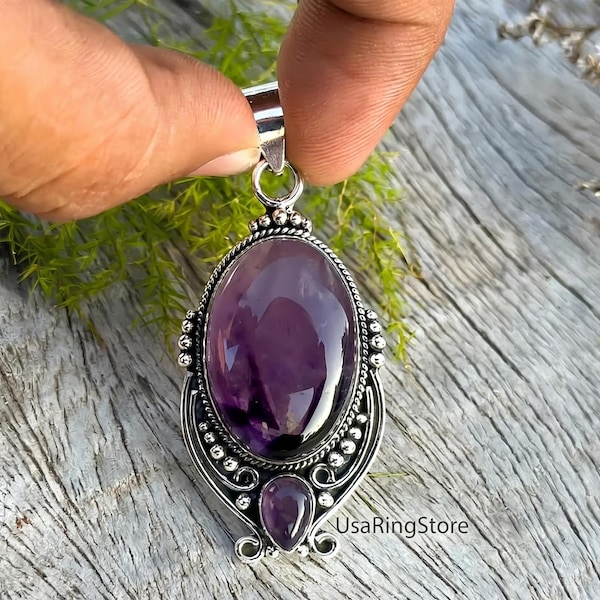 Handmade Star Amethyst Pendant: 925 Sterling Silver Jewelry