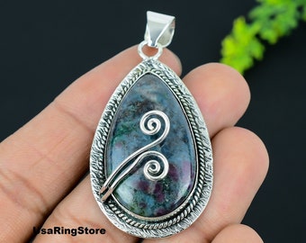 Ruby in Kyanite Pendant: Handmade 925 Sterling Silver Necklace