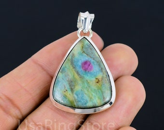 Handmade Ruby Fuchsite Pendant: 925 Sterling Silver Jewelry