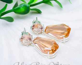 925 Sterling Silver Morganite Gemstone Earrings, Blush Pink Boho Style