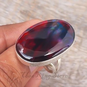 Natural Canadian Ammolite Gemstone Handmade 925 Sterling Silver Ring 925 Stamped Gemstone Ammolite for Gift Ring