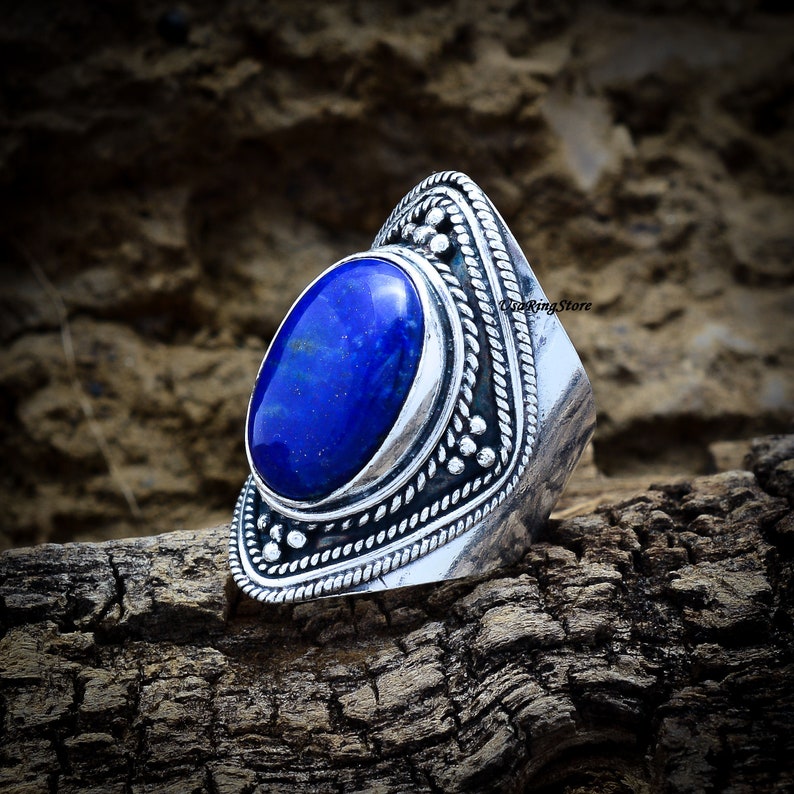 Promise Ring Worry Ring Blue Stone Ring 925 Sterling Silver Ring Wide Ring Gift For Her Lapis Lazuli Ring Handmade Ring