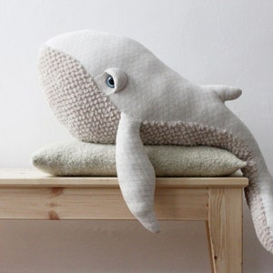 Handmade Big White Whale Stuffed Animal Plush Toy Ocean-Themed Nursery Decor Nautical Soft Toy Unique Gift for Kids and Sea Lovers image 1