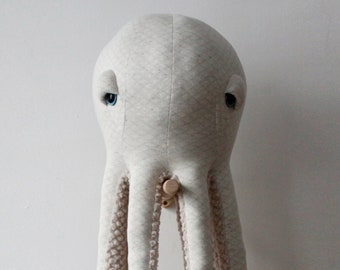 Large White Octopus Plush Toy - Soft and Cuddly Ocean Creature - Nautical Nursery Decor - Unique Handmade Stuffed Animal