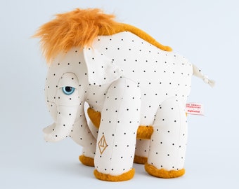 Handmade Dot Printed Mammoth Stuffed Animal - Soft Plush Toy - Unique Dotted Design - Cute Kids' Gift - Nursery Decor