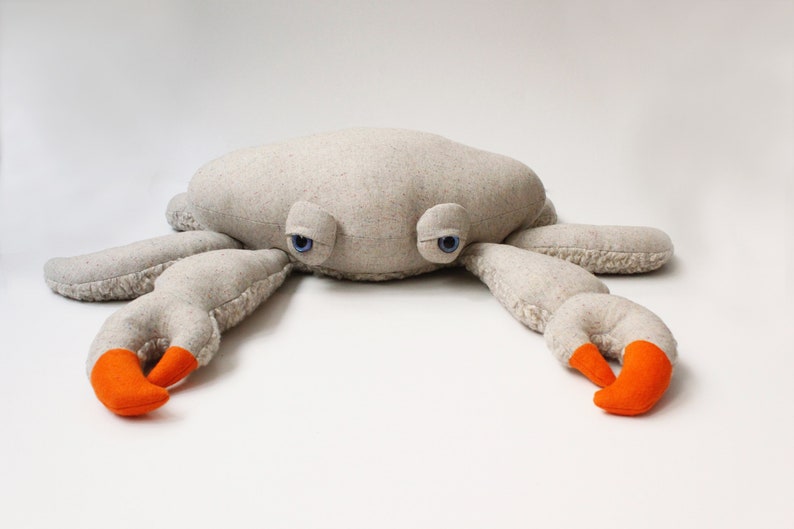 Large Crab Stuffed Animal Ocean Plushie Cute Sea Creature Soft Toy Nautical Decor Coastal Nursery Gift Handmade Ocean Critter Toy image 2