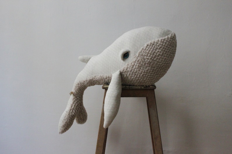Handmade Big White Whale Stuffed Animal Plush Toy Ocean-Themed Nursery Decor Nautical Soft Toy Unique Gift for Kids and Sea Lovers image 3